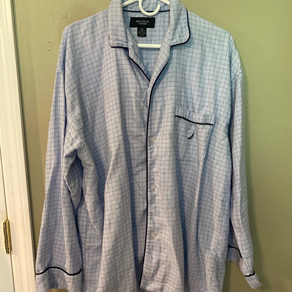 Nautica Men's Light Blue Plaid Pajama sleep wear.  Set L 100% Cotton